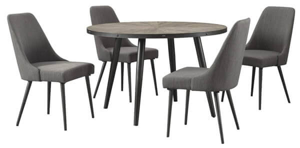 Table with 3 gray chairs